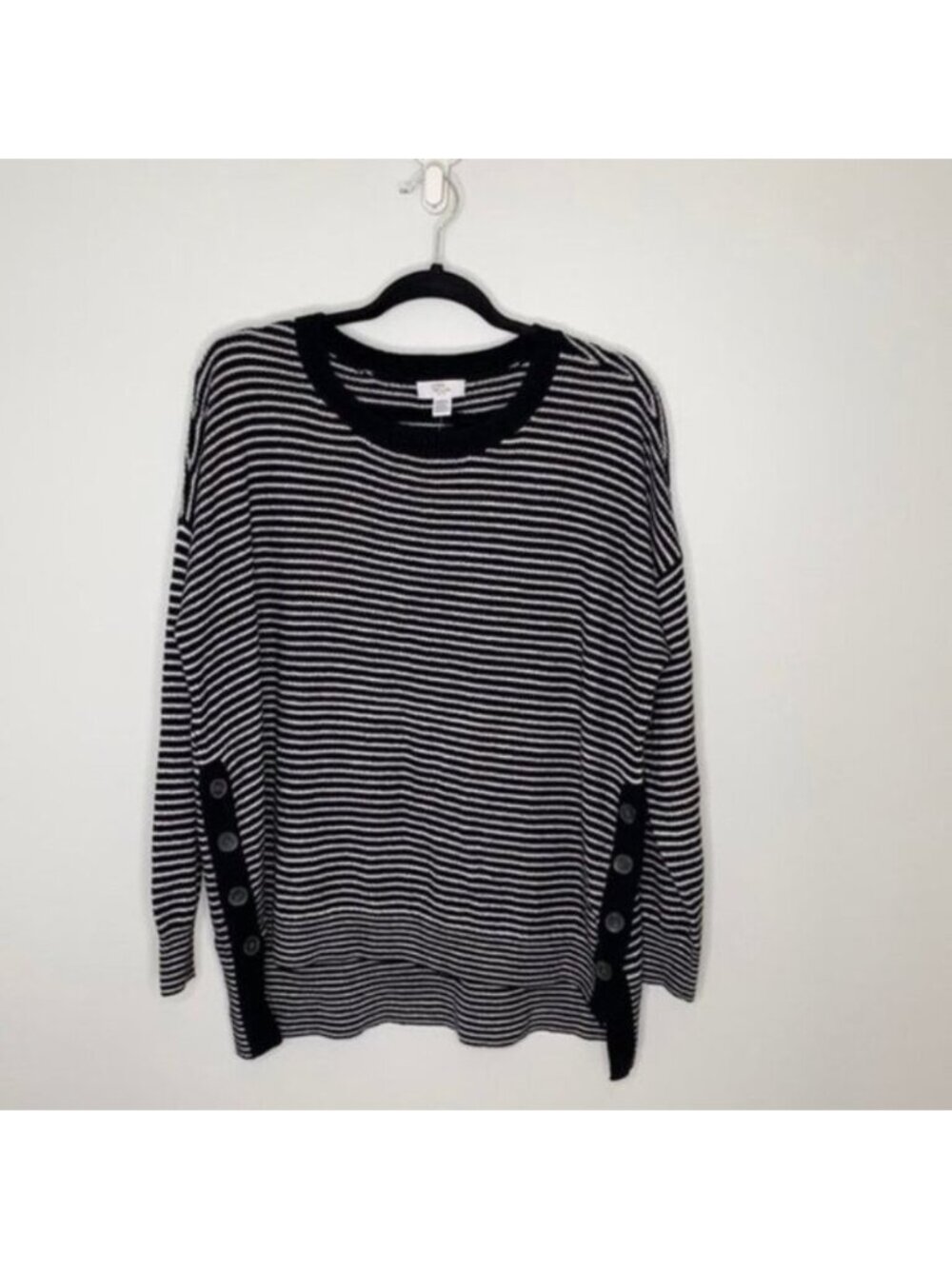 Lord & Taylor Women Black White Striped Long Sleeves Knit Sweater Size PXL NWT